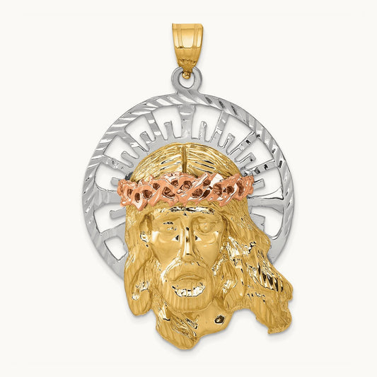 Tri-color Jesus Pendant, 14K