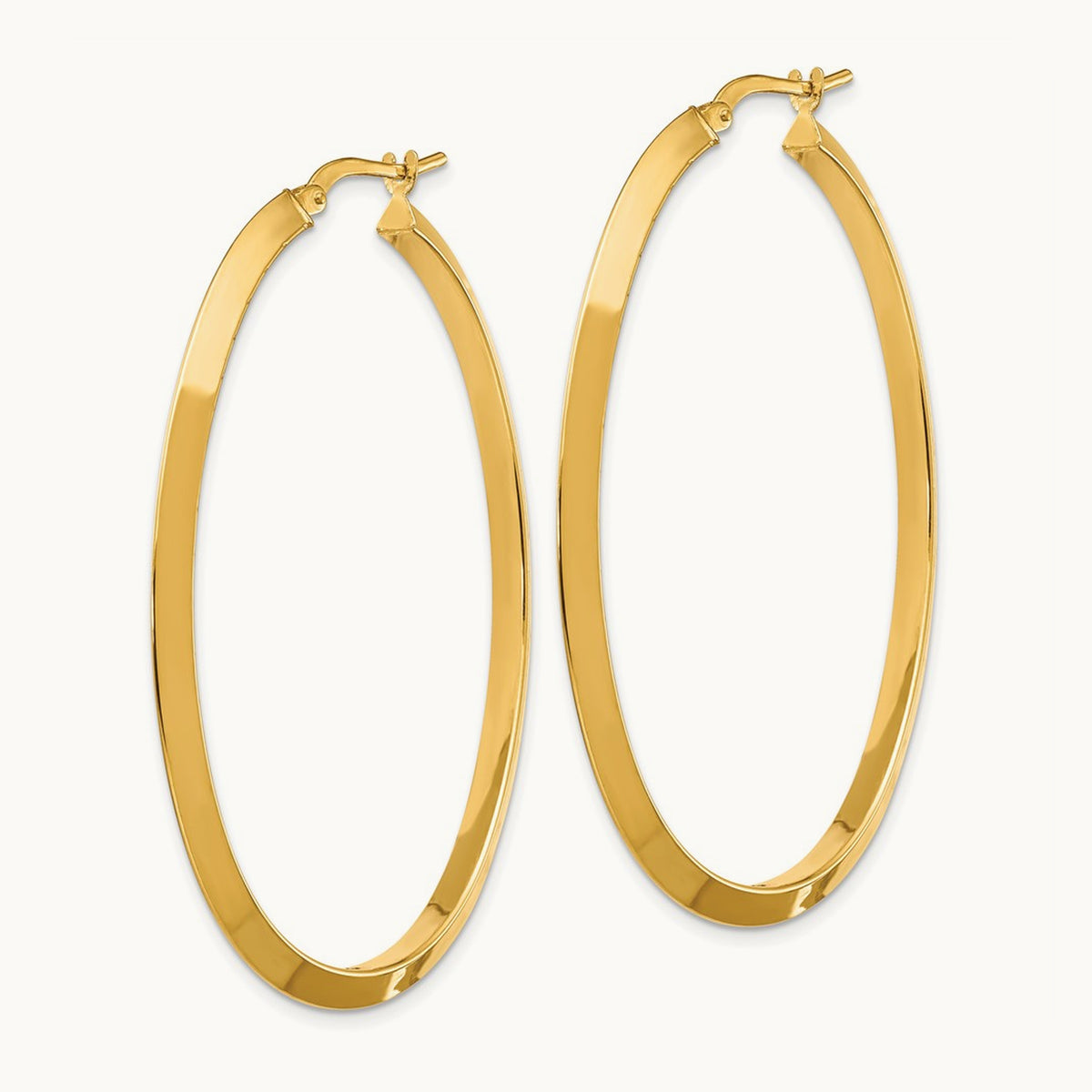 Large Knife Edge Oval Hoop Earrings, 3mm, 14K