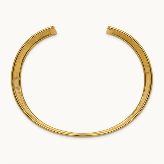 Hammered Polished Cuff Bangle — 14K Yellow Gold, 37mm