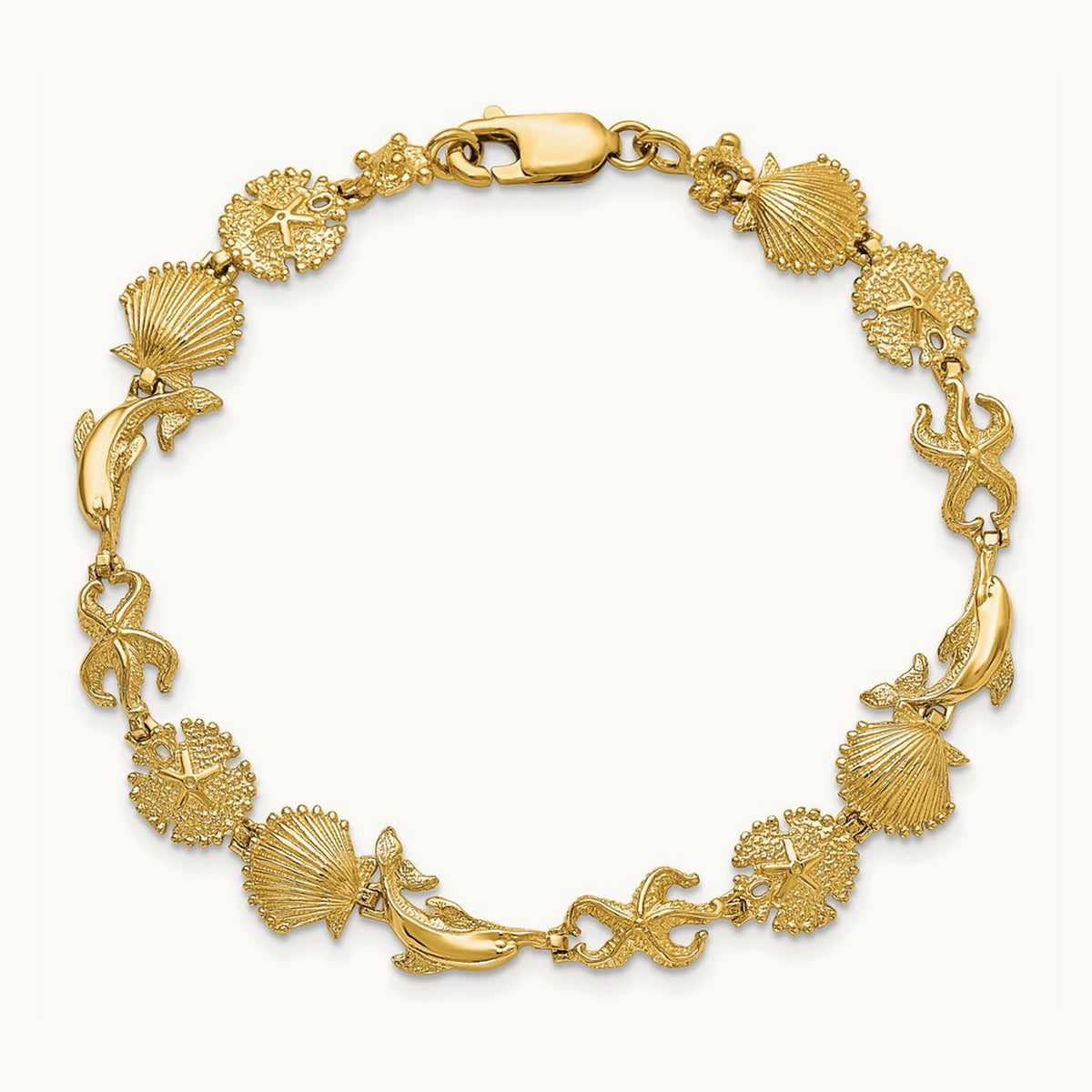 Dolphin and Sea Shells Bracelet, 14K