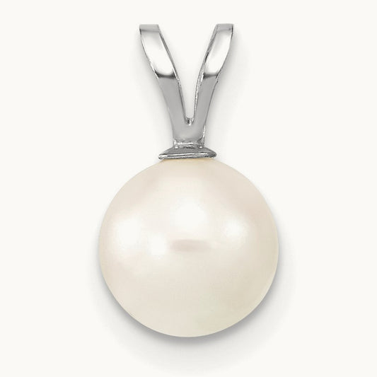 7- Round White Saltwater Akoya Pendant, 8mm, 14K White Gold