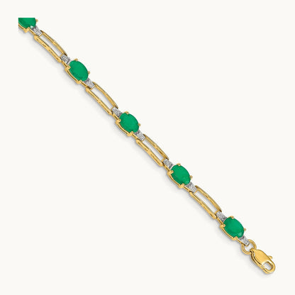Diamond and Oval Emerald Bracelet, 14K