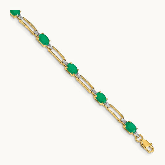 Diamond and Oval Emerald Bracelet, 14K
