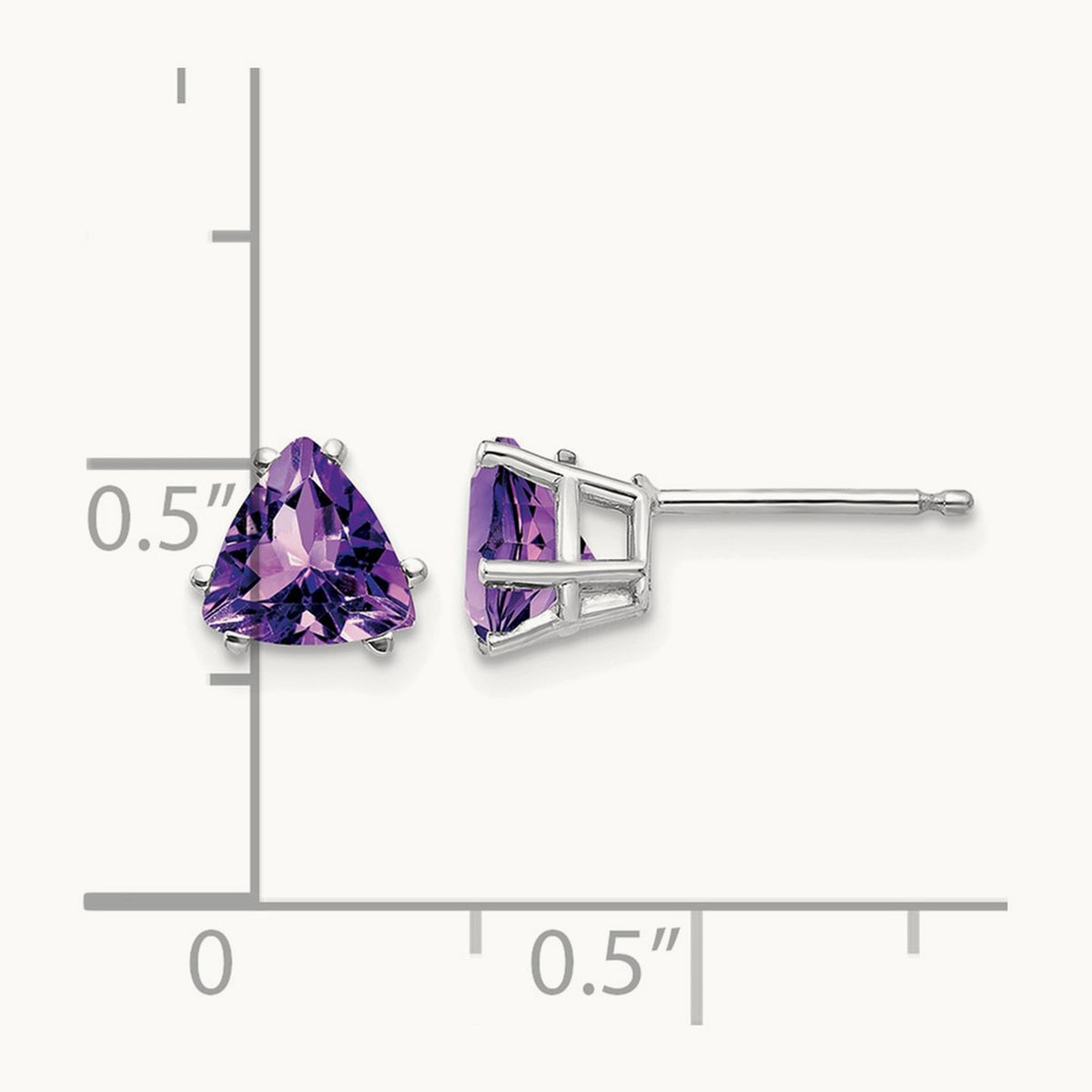 Trillion Amethyst Earrings, 6mm, 14K White Gold