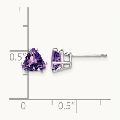 Trillion Amethyst Earrings, 6mm, 14K White Gold