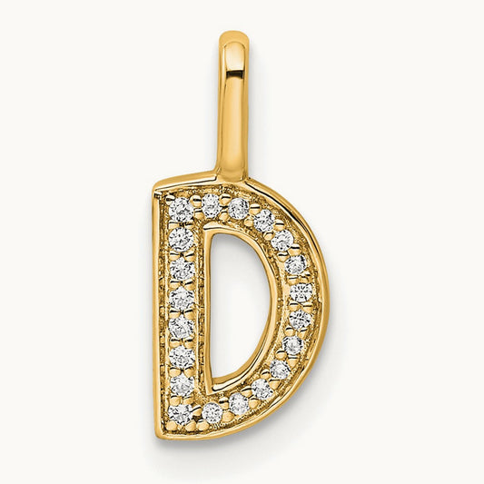 Diamond Letter D Initial Pendant, 14K Gold