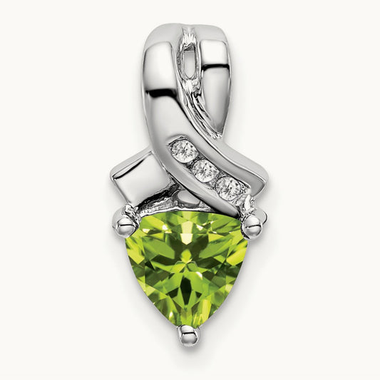 Trillion Peridot and Diamond Pendant, 14K White Gold