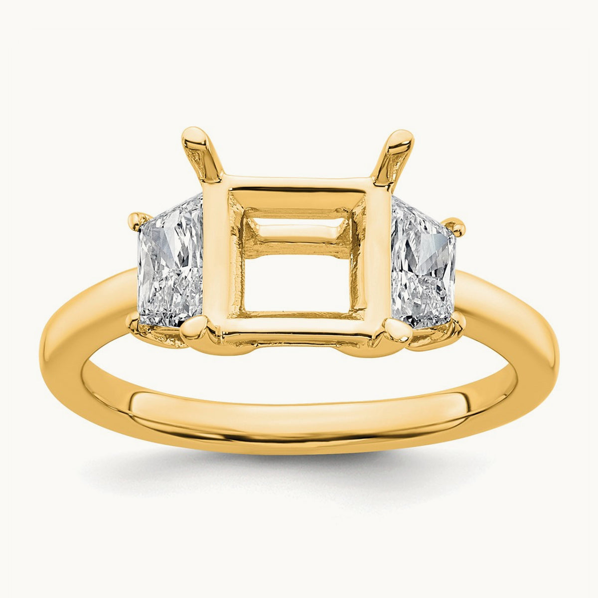 Trapezoid Princess Semi-Mount Engagement Ring — 14K Yellow Gold, 3/4 ct, 7