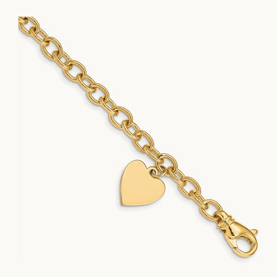 Link w/ Heart Charm Bracelet, 14K