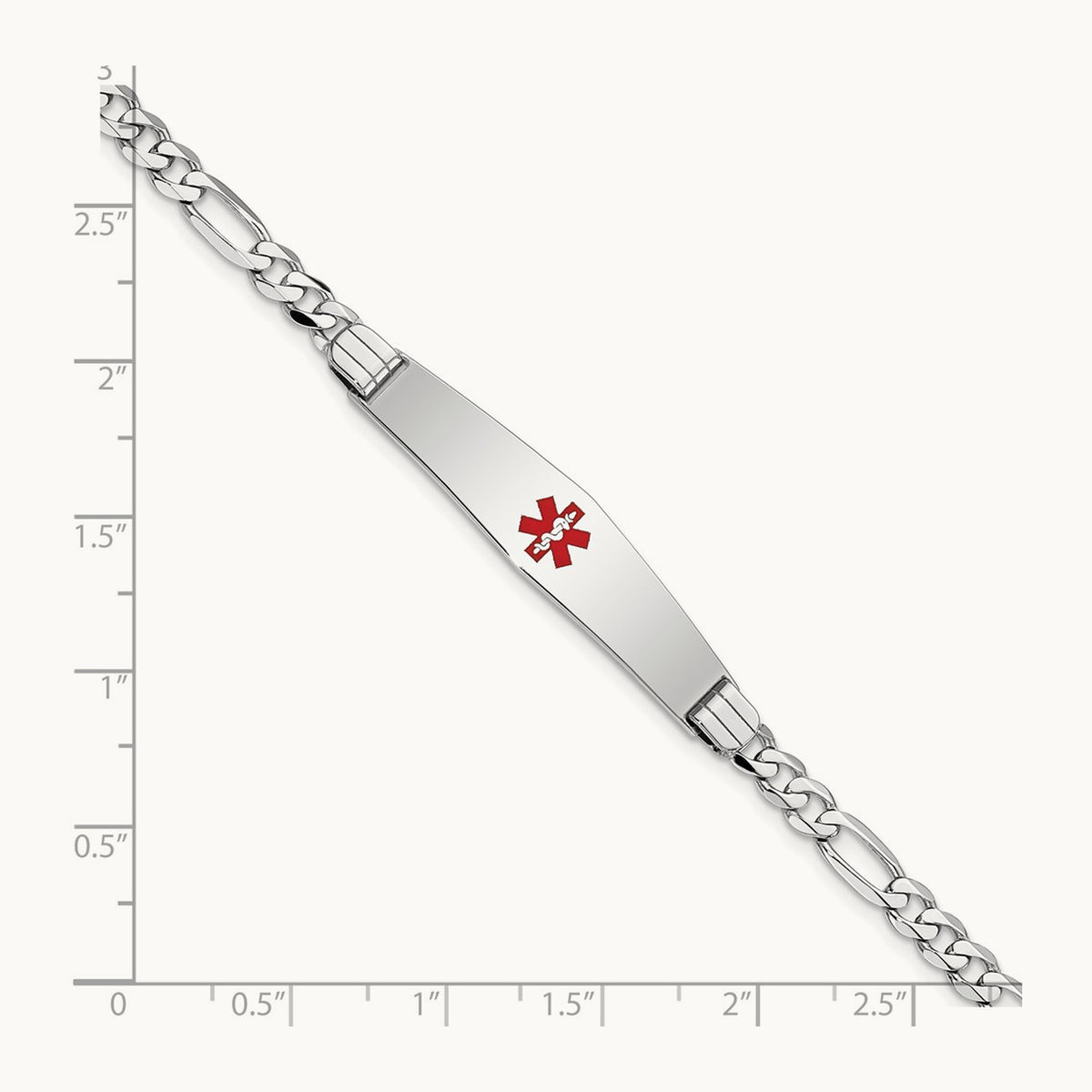 WG Medical Soft Diamond Shape Red Enamel Figaro Link ID Bracelet, 14K