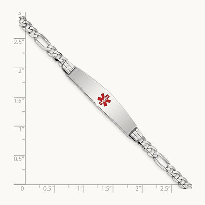 WG Medical Soft Diamond Shape Red Enamel Figaro Link ID Bracelet, 14K