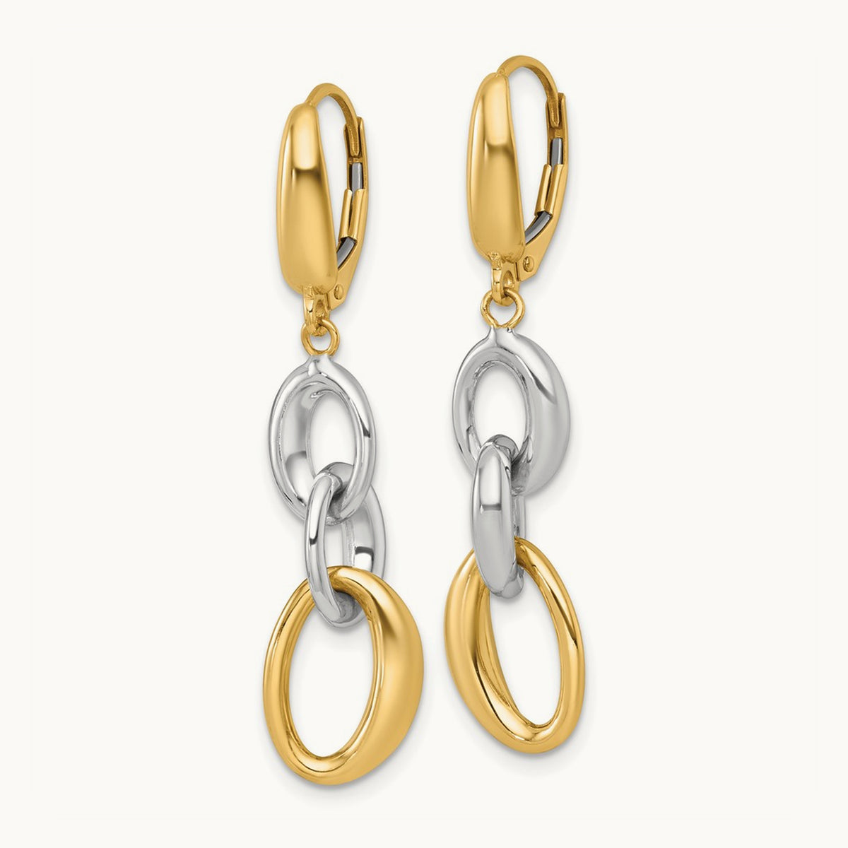 Polished Fancy Link Earrings, 14K Two Tone