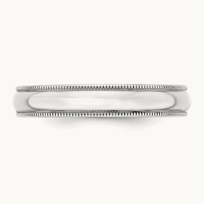 Lightweight Milgrain Half Round Band, 4mm, 10K White Gold