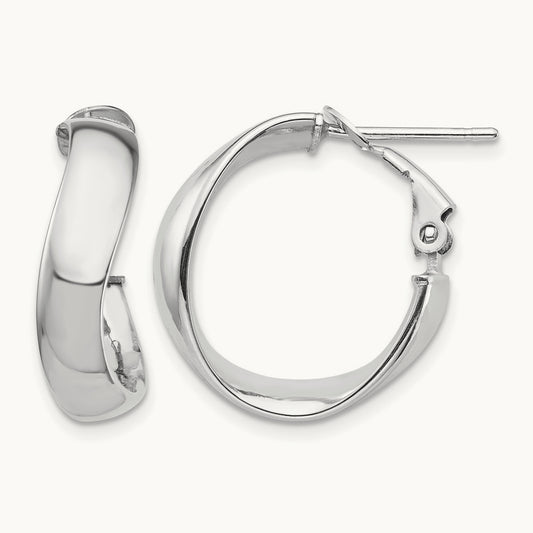 High Polished Wavy Omega Back Hoop Earrings — 14K White Gold