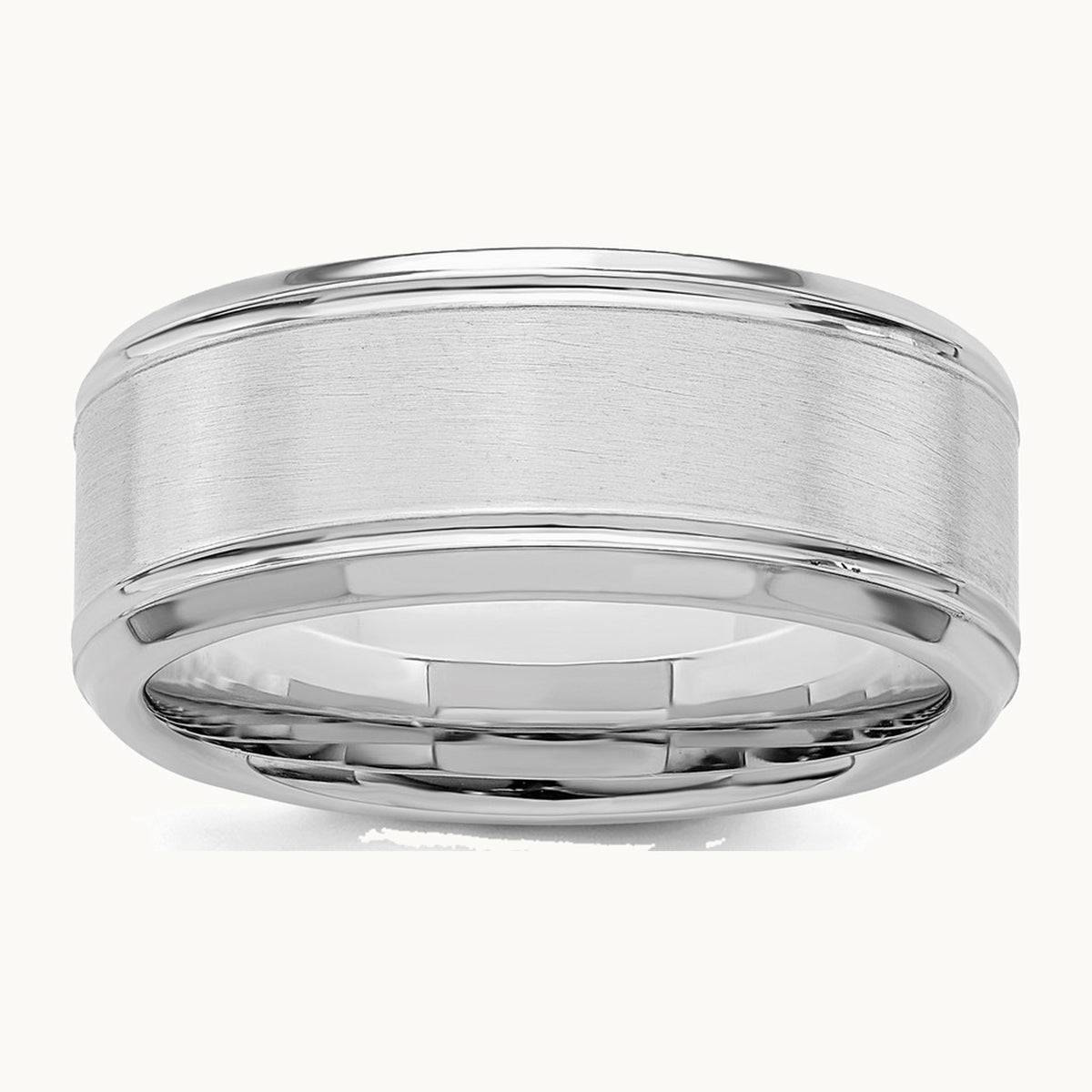 Sterling Silver Rhodium-plated 8mm Brushed Fancy Band