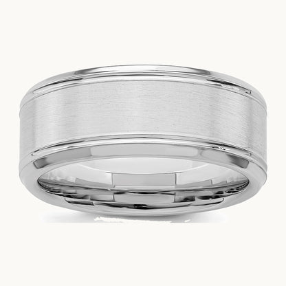 Sterling Silver Rhodium-plated 8mm Brushed Fancy Band