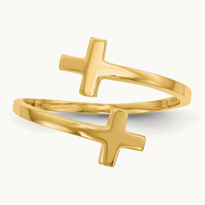 Polished Double Cross Ring — 14K Yellow Gold, 7