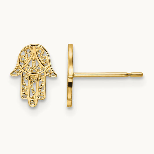 Hamsa Post Earrings, 14K