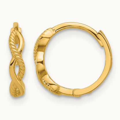 Polished and Textured Braided Hinged Hoop Earrings, 14K