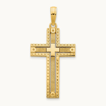 Fancy Sandblasted Cross Pendant — 33mm