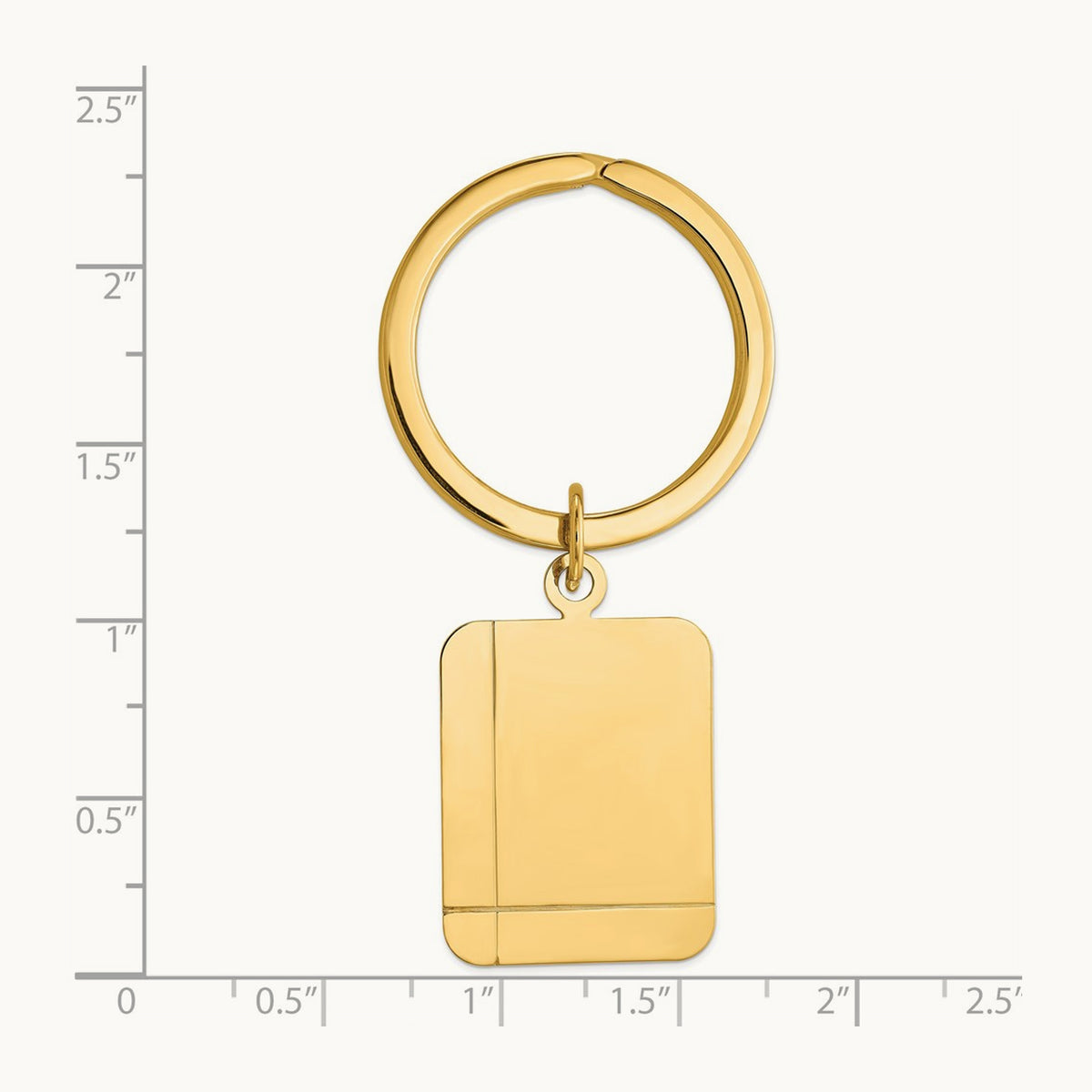 Grooved Rectangle Disc Key Ring, 14K
