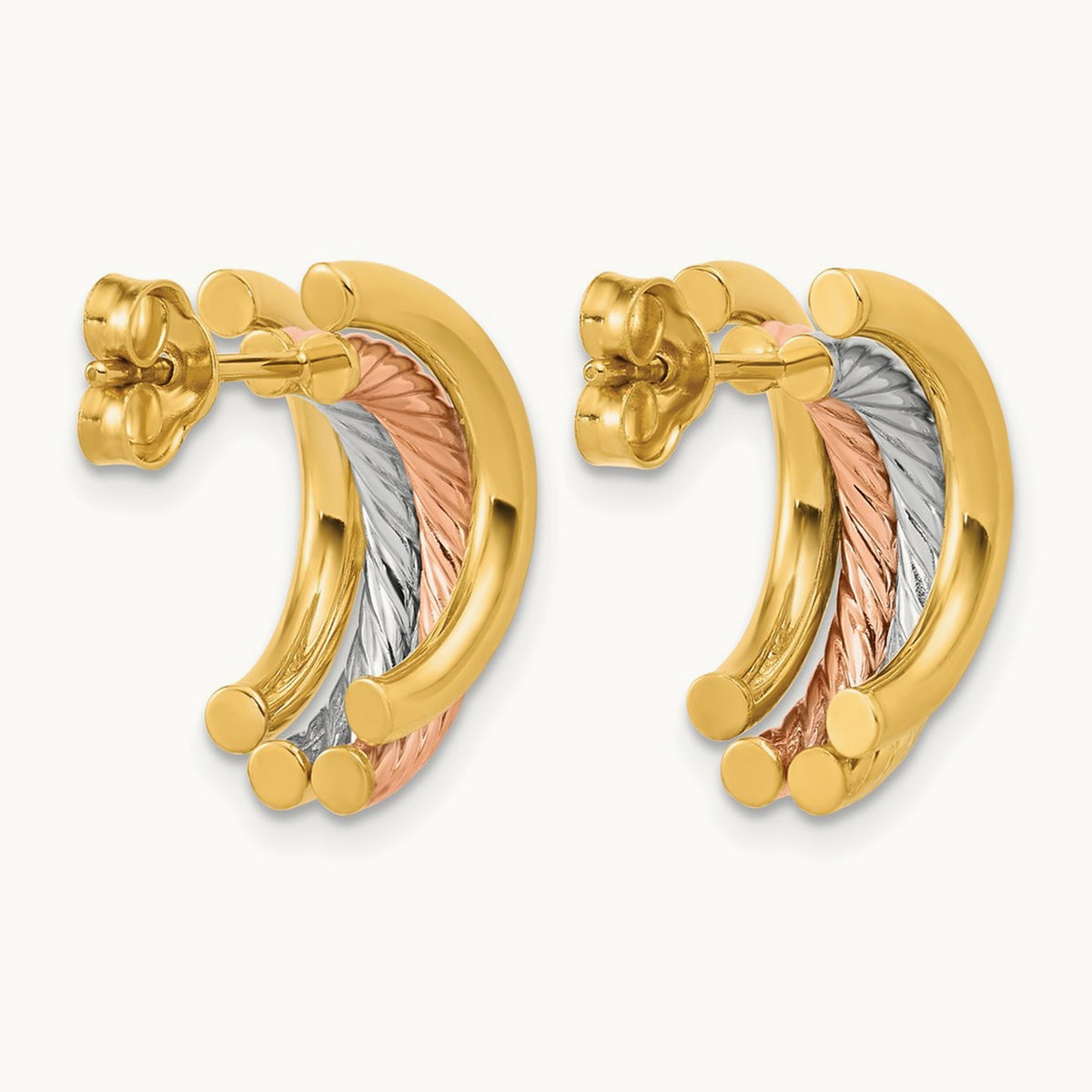 w/Rhod/Rose Gold-plat Polished/Twisted J-Hoop Post Earrings, 14K — Leslie's