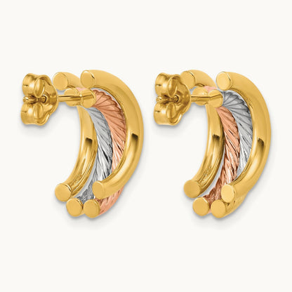 w/Rhod/Rose Gold-plat Polished/Twisted J-Hoop Post Earrings, 14K — Leslie's