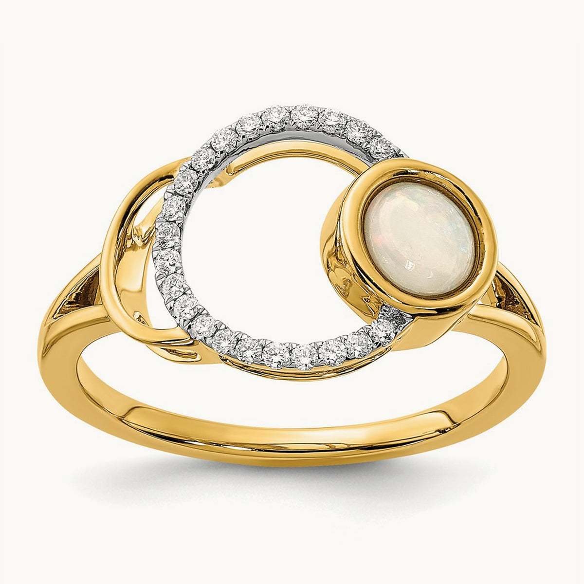 Polished Diamond & Opal Circle Ring, 14K