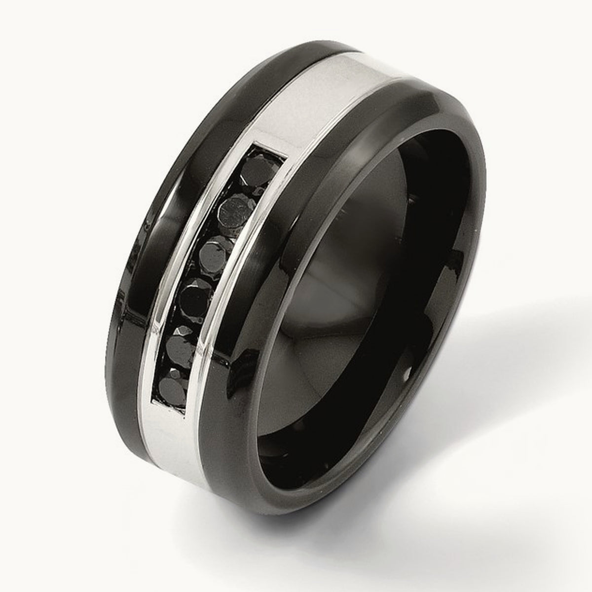 Polished Black IP-plated Black Diamond Band — photo set (3)