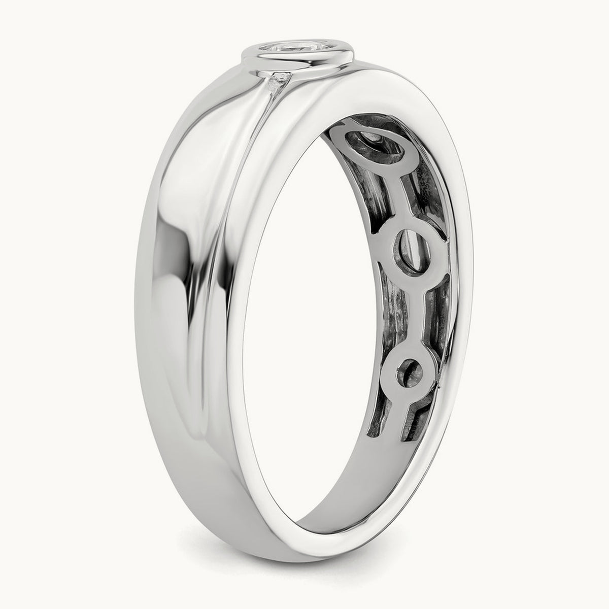 Grooved Complete Diamond Mens Wedding Band, 14K White Gold