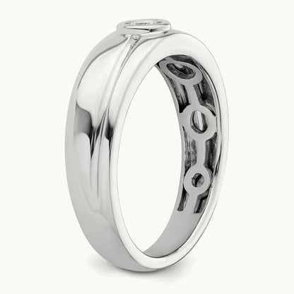 Grooved Complete Diamond Mens Wedding Band, 14K White Gold