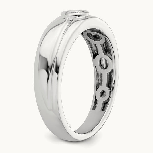 Grooved Complete Diamond Mens Wedding Band, 14K White Gold