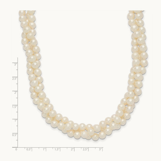 6- White Near Round FW Cultured Pearl 3-Strand Necklace, 7mm, 14K