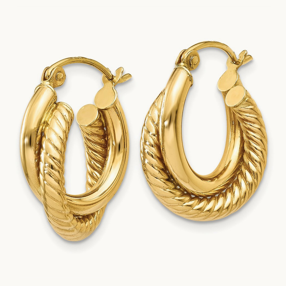 Polished Twisted Double Hoop Earrings, 14K