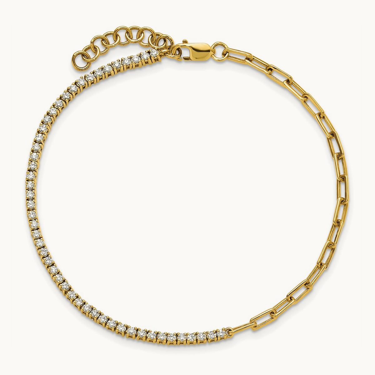 Polished Diamond Fancy Link with 1in extension Bracelet — 14K Yellow Gold