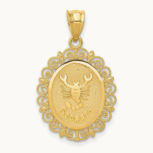 Solid Satin Polished Scorpio Zodiac Oval Pendant, 14K