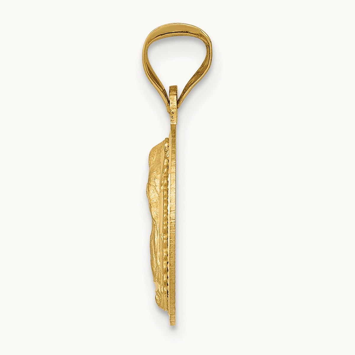 Polished Diamond-cut Lady Of Guadalupe Circle Pendant — 14K Yellow Gold, 13.07mm