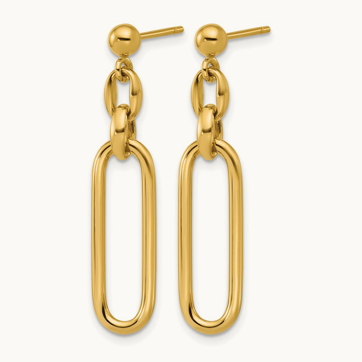 Polished Fancy Elongated Oval Link Post Dangle Earrings, 14K — Leslie's