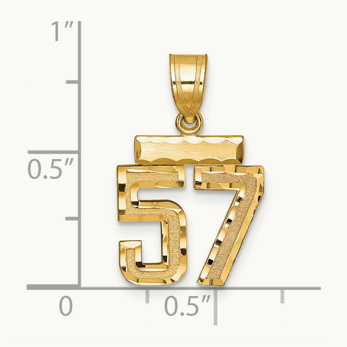 Small Brushed Diamond-cut Number 57 Charm, 14K