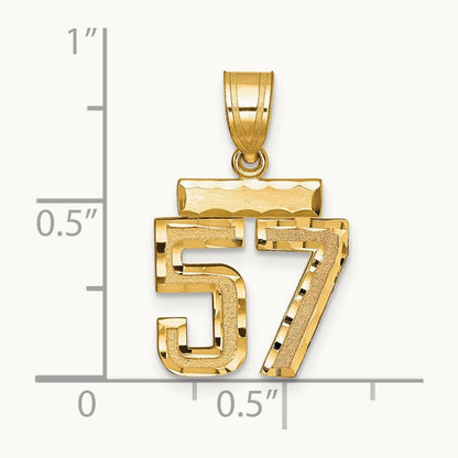 Small Brushed Diamond-cut Number 57 Charm, 14K