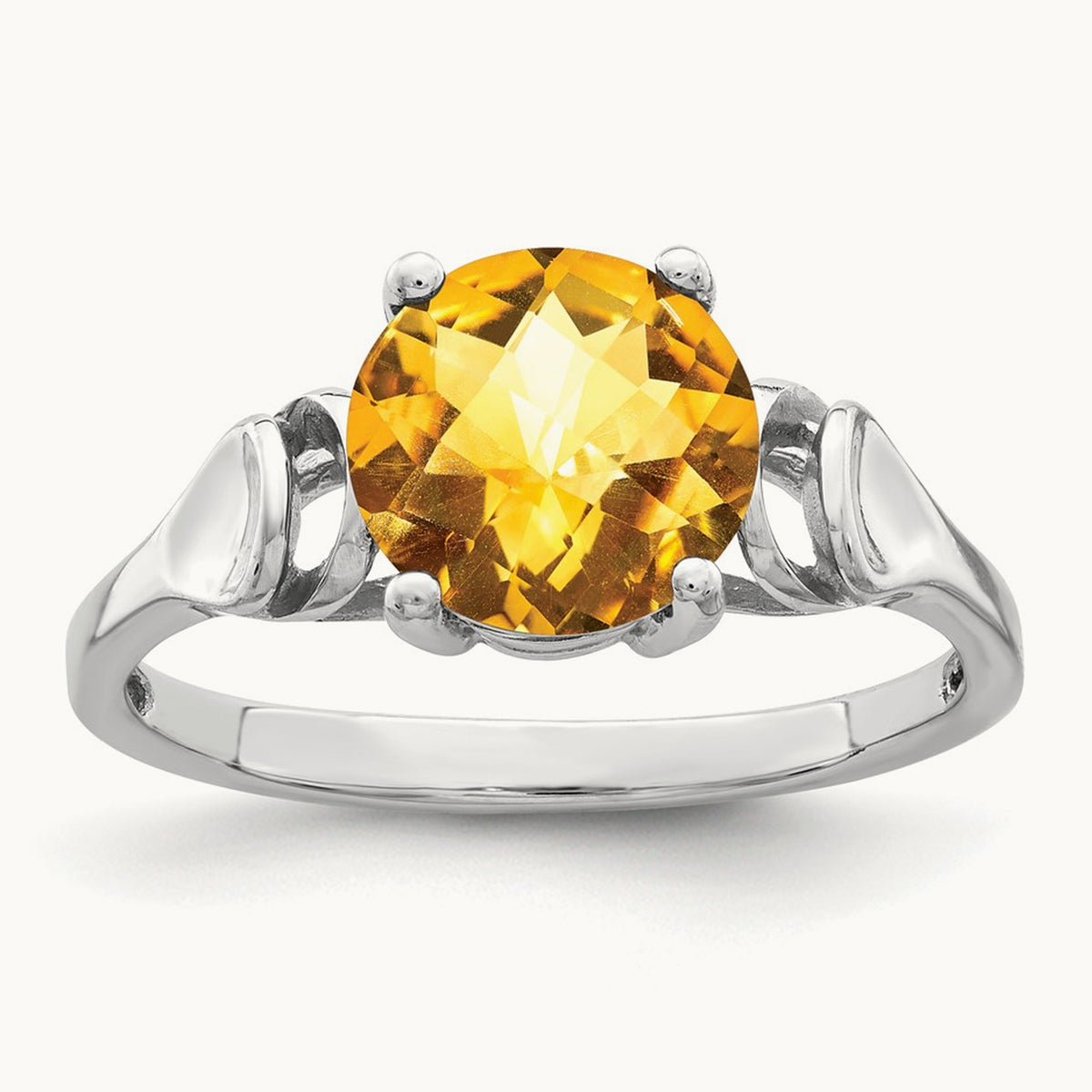Citrine Checker ring, 8mm, 14K White Gold