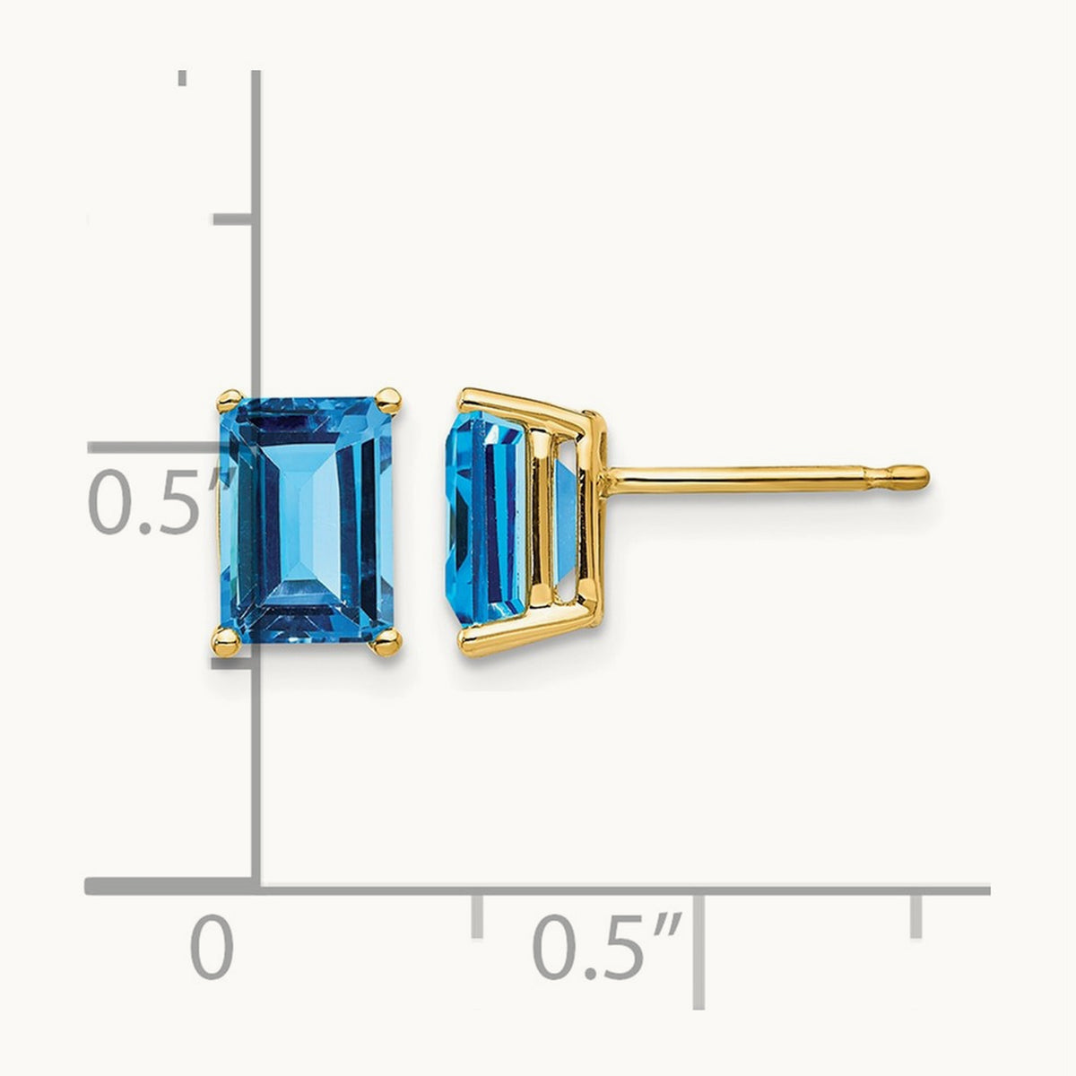 7x5mm Emerald Cut Blue Topaz Earrings, 14K