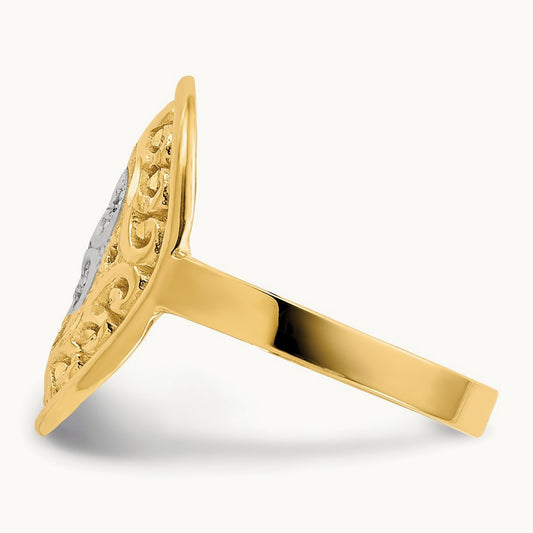 w/Rhodium Oval Shield and Hearts Ring, 14K
