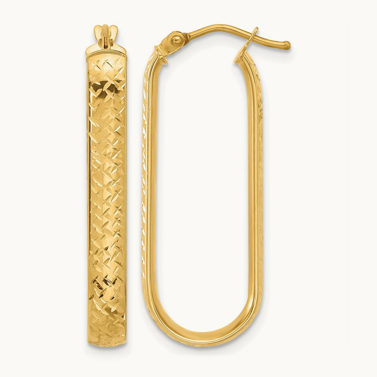 Polished and Diamond-cut Oval Hoop Earrings — Leslie's — 12mm