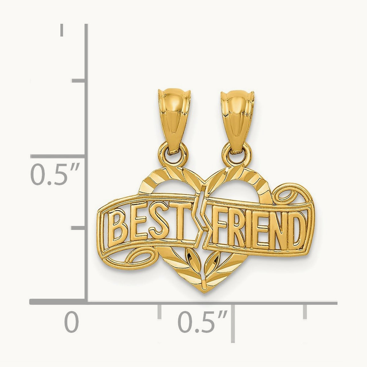 Diamond-cut Break Apart BEST FRIEND Heart Pendant, 14K