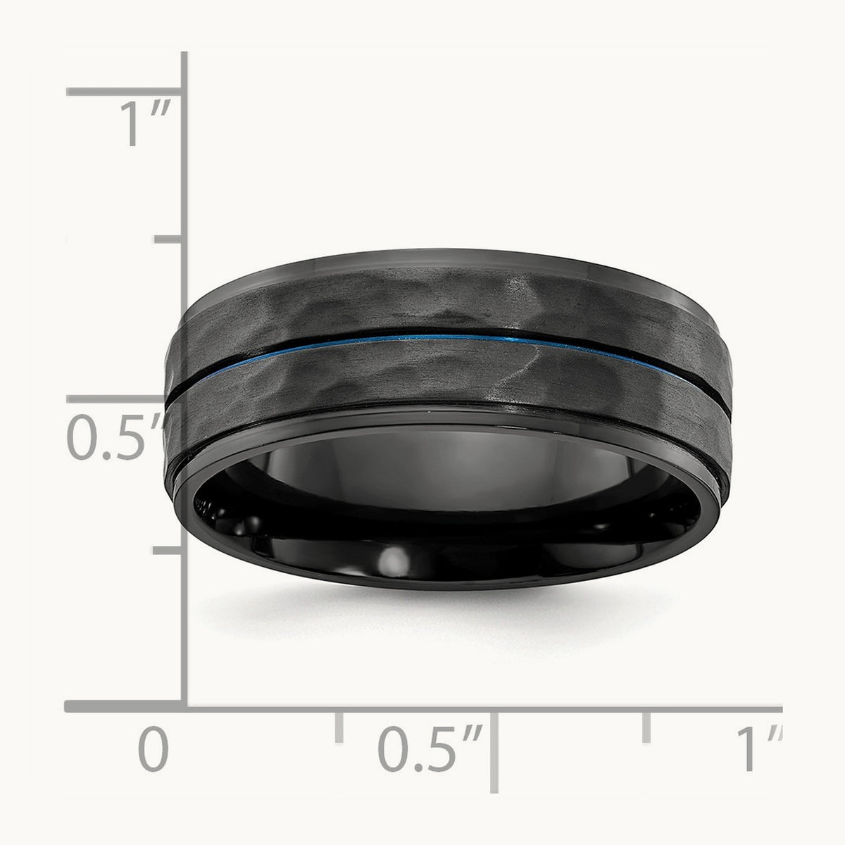 Black Zirconium Brushed Polished & Hammered w/Blue IP Band, 8mm
