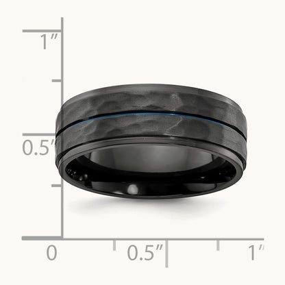 Black Zirconium Brushed Polished & Hammered w/Blue IP Band, 8mm