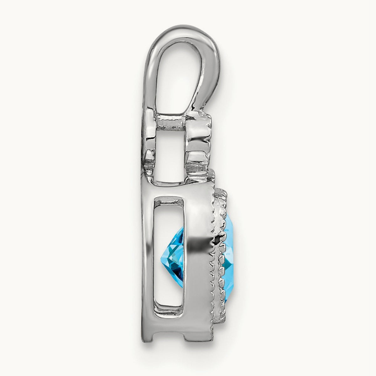 Cushion Blue Topaz and Diamond Pendant — 14K White Gold