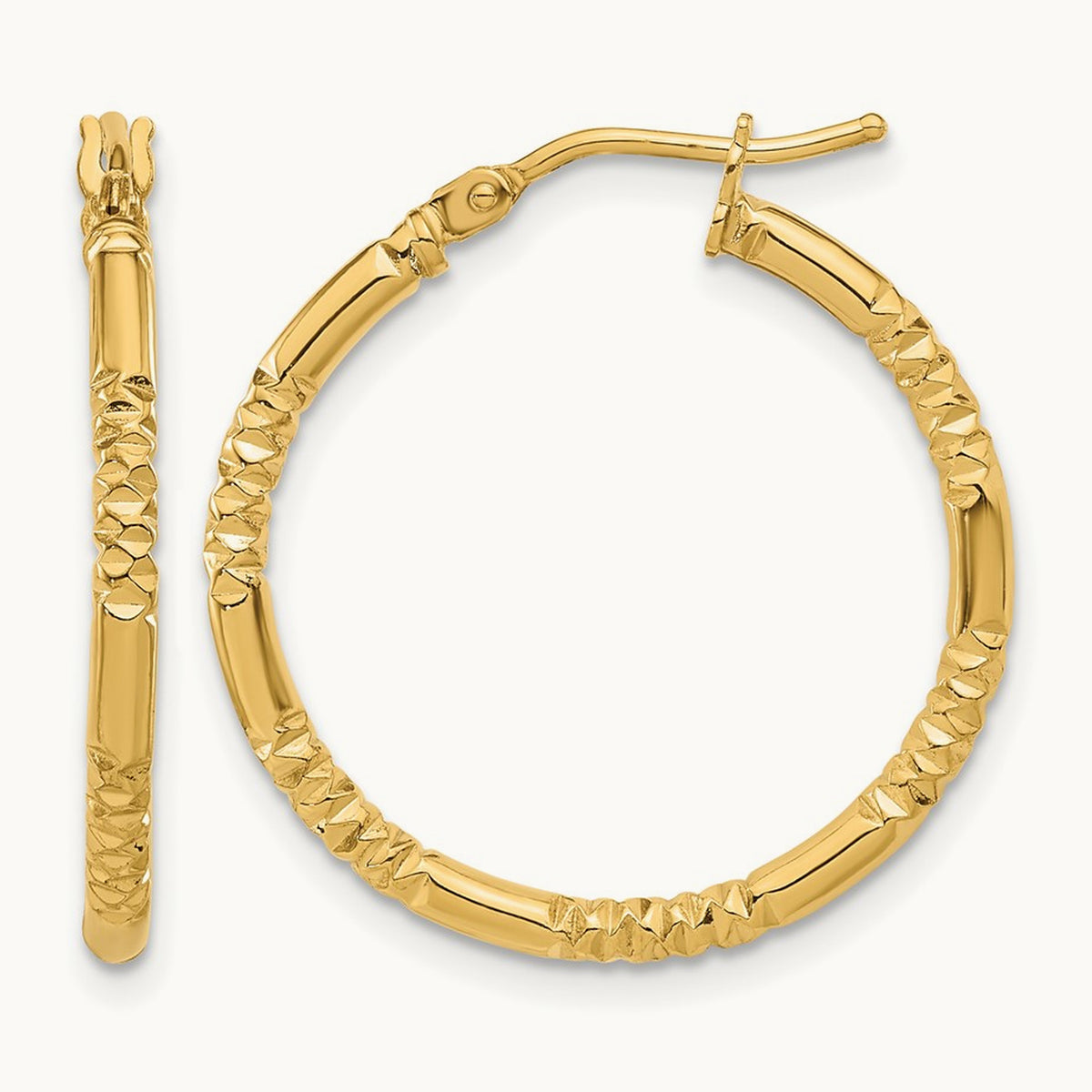 Polished and Textured Hoop Earrings, 14K — Leslie's