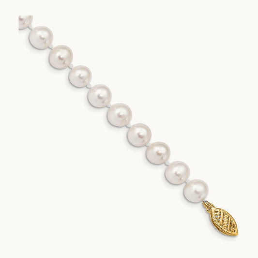 6- White Near Round Freshwater Cultured Pearl Bracelet, 7mm, 14K